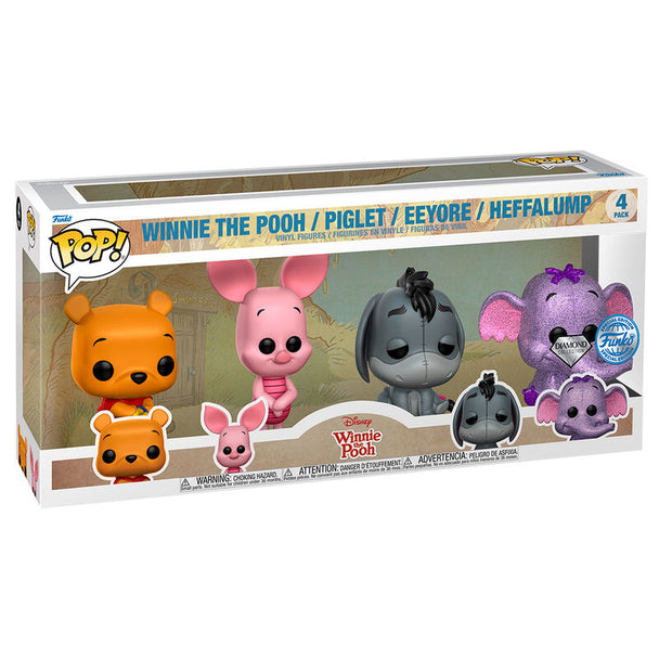 Pack de 4 figurines Funko POP Disney représentant Winnie l'Ourson, Porcinet, Bourriquet et Heffalump en vinyle coloré