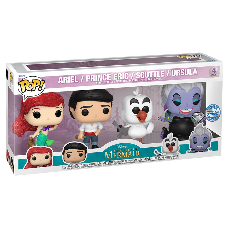 Pack exclusif Funko POP La Petite Sirène avec Ariel, Eric, Scuttle et Ursula en figurines détaillées