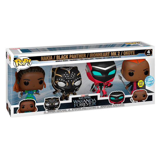 Pack de 4 figurines Funko POP Marvel Wakanda Forever avec Nakia, Black Panther, Ironheart Mk2 et Okoye en édition exclusive