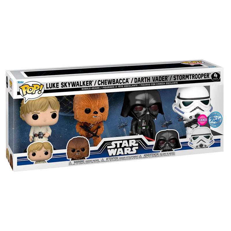 Pack de 4 figurines FUNKO POP Star Wars New Classics avec Luke Skywalker, Chewbacca, Darth Vader et Stormtrooper en édition exclusive