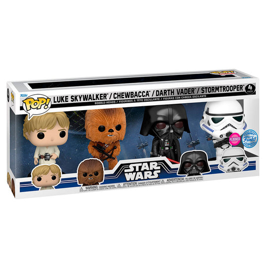 Pack de 4 figurines FUNKO POP Star Wars New Classics avec Luke Skywalker, Chewbacca, Darth Vader et Stormtrooper en édition exclusive