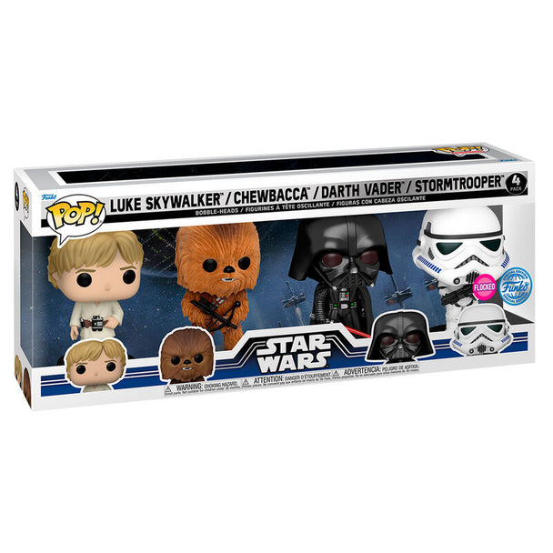 Pack de 4 figurines FUNKO POP Star Wars New Classics avec Luke Skywalker, Chewbacca, Darth Vader et Stormtrooper en édition exclusive
