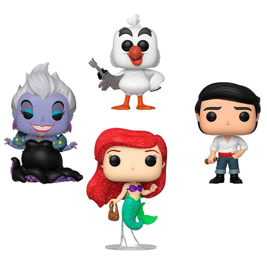 Vue rapprochée des figurines Funko POP Disney La Petite Sirène montrant les détails uniques de chaque personnage