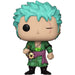 Vue rapprochée de la figurine Funko POP Zoro avec ses trois sabres caractéristiques