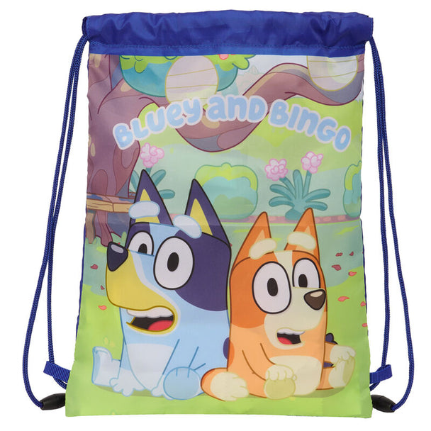 Sac de sport Bluey SAFTA 34cm vue de face avec fermeture cordon et design coloré