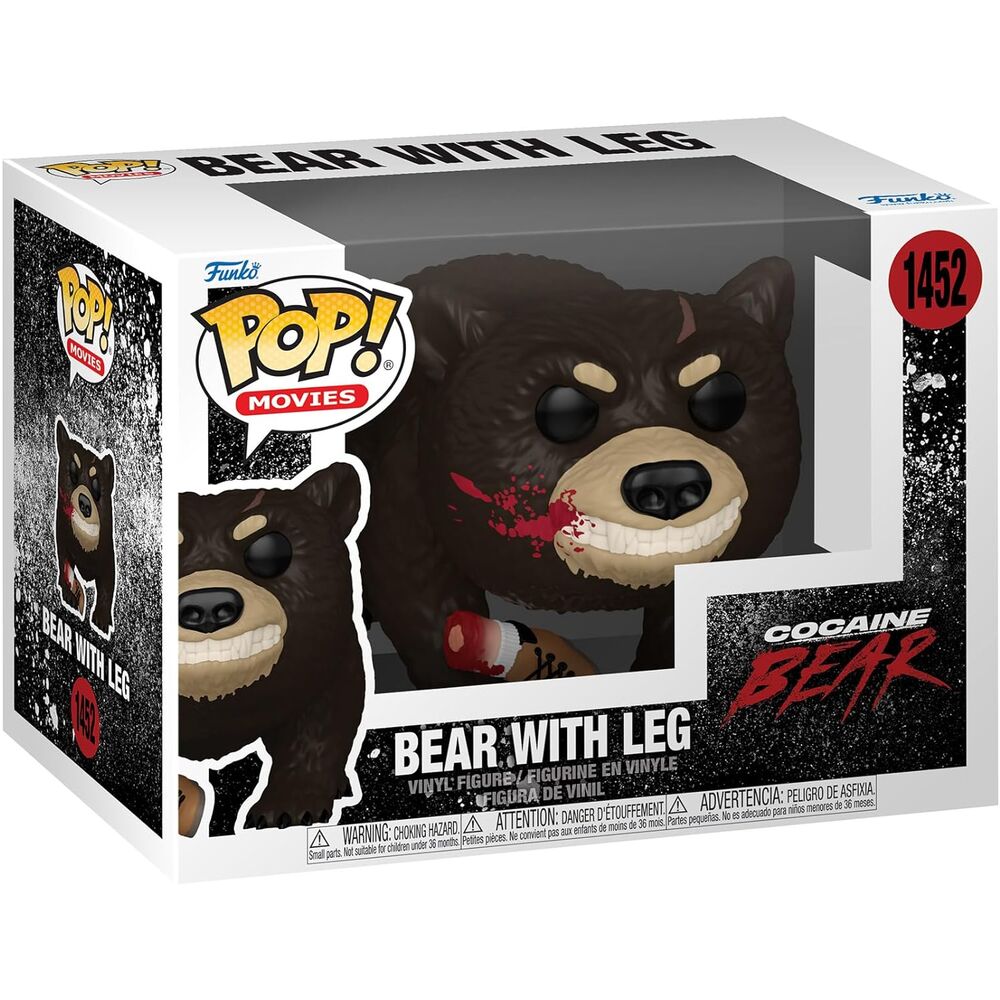 Vue latérale de la figurine Cocaine Bear Funko POP montrant son design unique et coloré.