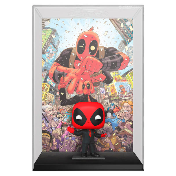 Détail de la figurine Funko POP Deadpool Comic Cover Marvel 2025 montrant les couleurs et le design unique