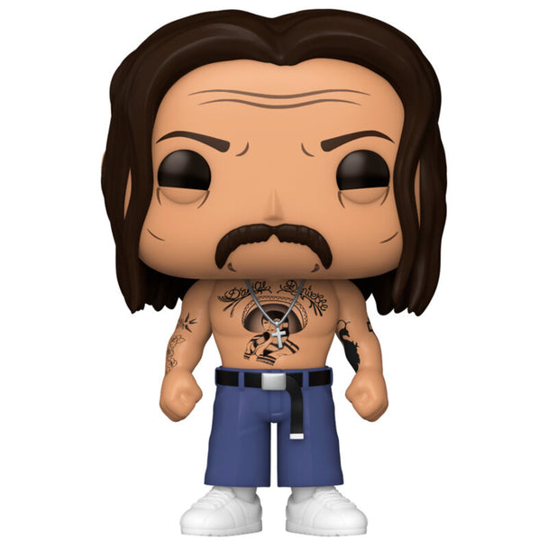 Vue rapprochée de la figurine Funko POP Danny Trejo montrant les détails précis du visage et du costume