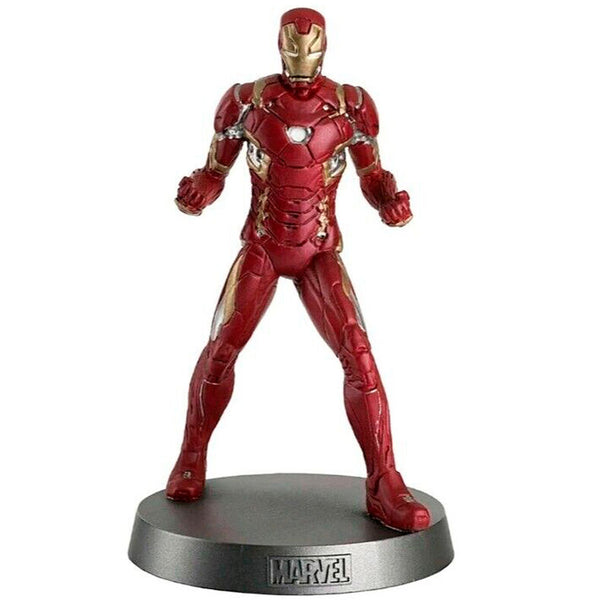 Figurine Iron Man à l'échelle 1:18 de la collection Marvel Captain America Civil War par EAGLEMOSS, vue de face avec armure rouge et or détaillée