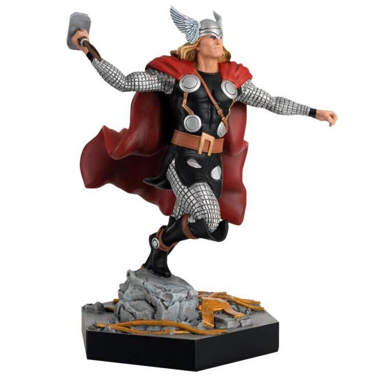 Gros plan sur le visage et le marteau de la figurine Thor Marvel, édition EAGLEMOSS HERO COLLECTOR