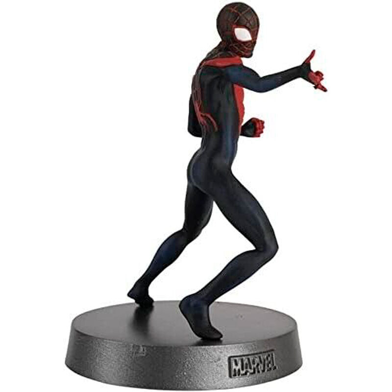 Figurine Spiderman Miles Morales en pose dynamique sur socle, édition EAGLEMOSS Hero Collector