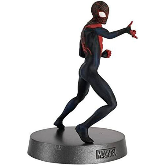 Figurine Spiderman Miles Morales en pose dynamique sur socle, édition EAGLEMOSS Hero Collector