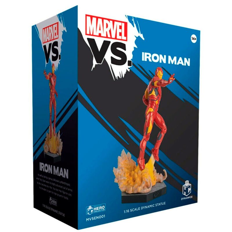 Image de la figurine Marvel VS. Iron Man exposée sur un socle, mettant en valeur sa posture dynamique