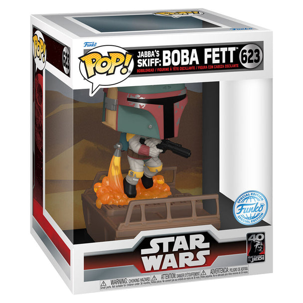 Vue rapprochée de la figurine FUNKO POP Deluxe Boba Fett exclusive avec détails précis et finition soignée