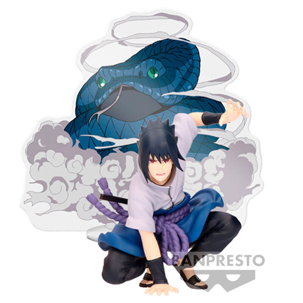 Figurine Sasuke Uchiha Naruto Shippuden vue de face en détail, 9 cm, BANPRESTO