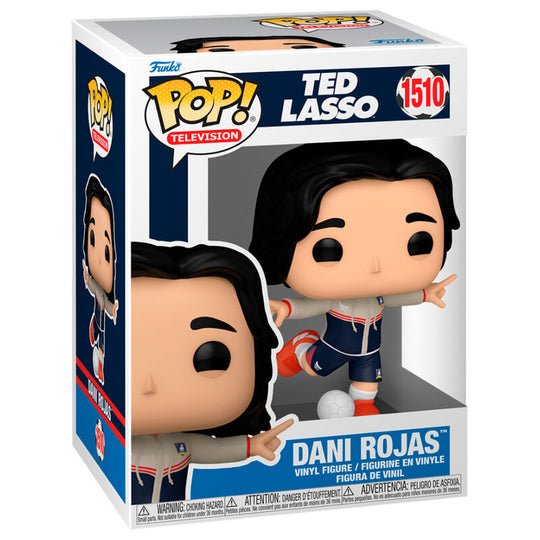 Figurine Funko POP de Dani Rojas de la série Ted Lasso, en vinyle de 9 cm, présentée dans sa boîte vitrine collector.