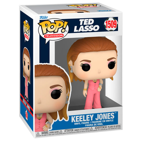 Figurine Funko POP de Keeley Jones de Ted Lasso, 9 cm, présentée dans sa boîte cadeau avec fenêtre transparente.