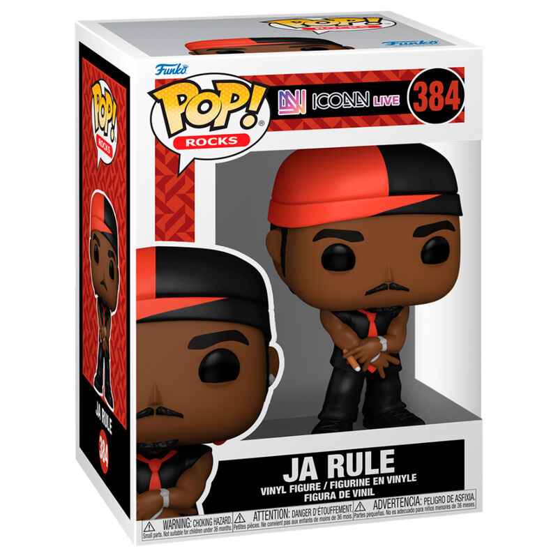 Figurine Funko POP Rocks Ja Rule de 9 cm en vinyl, vue de face dans sa boîte cadeau avec fenêtre transparente