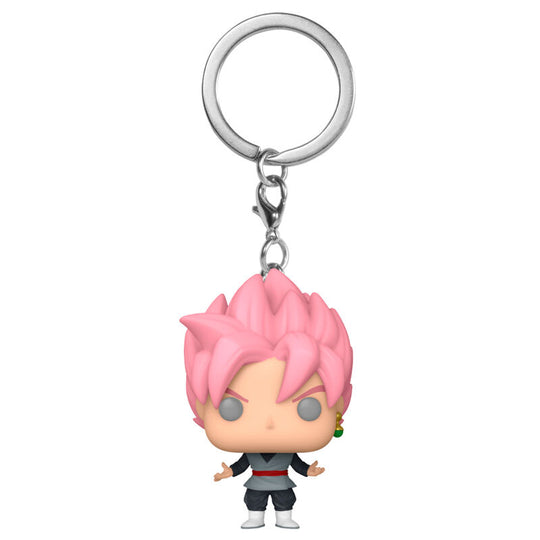 Porte-clés FUNKO Pocket POP Dragon Ball Super avec Goku Black en Super Saiyan Rose, vue de face détaillée sur fond blanc.