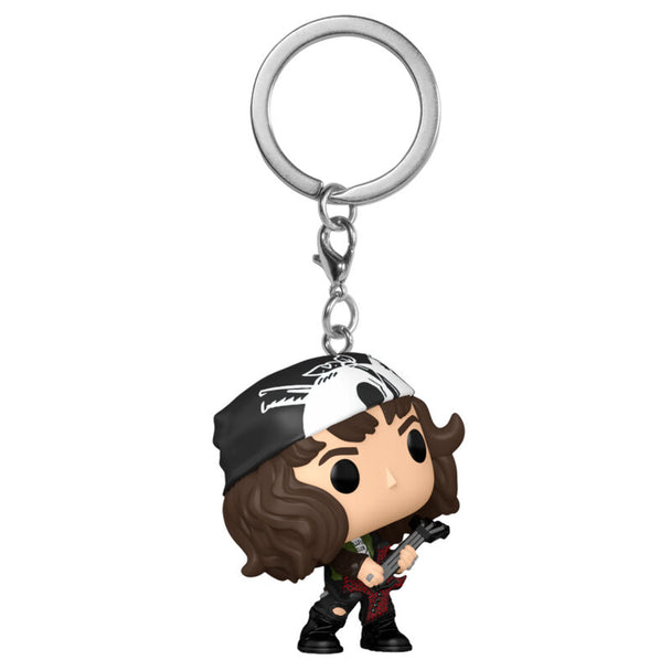 Détail du porte-clés Stranger Things Pocket POP Eddie montrant les couleurs et textures du produit