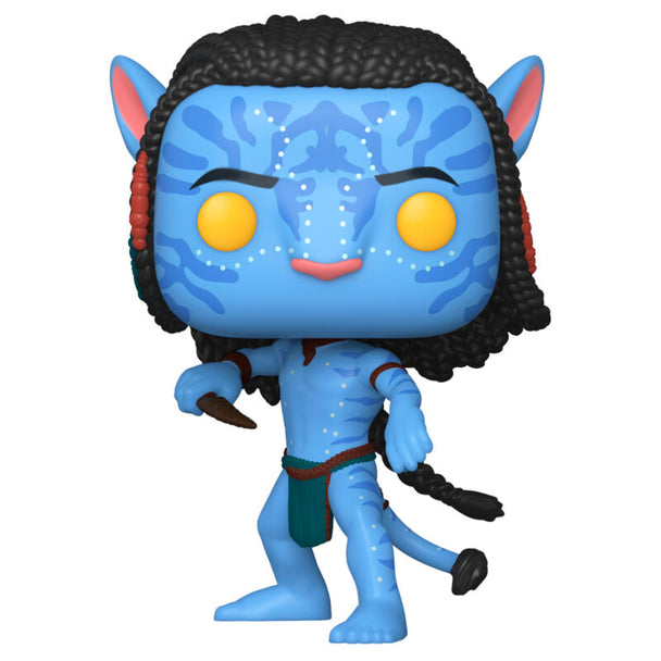 Vue rapprochée de la figurine Funko POP Lo'ak en vinyle colorée et détaillée d'Avatar The Way of Water