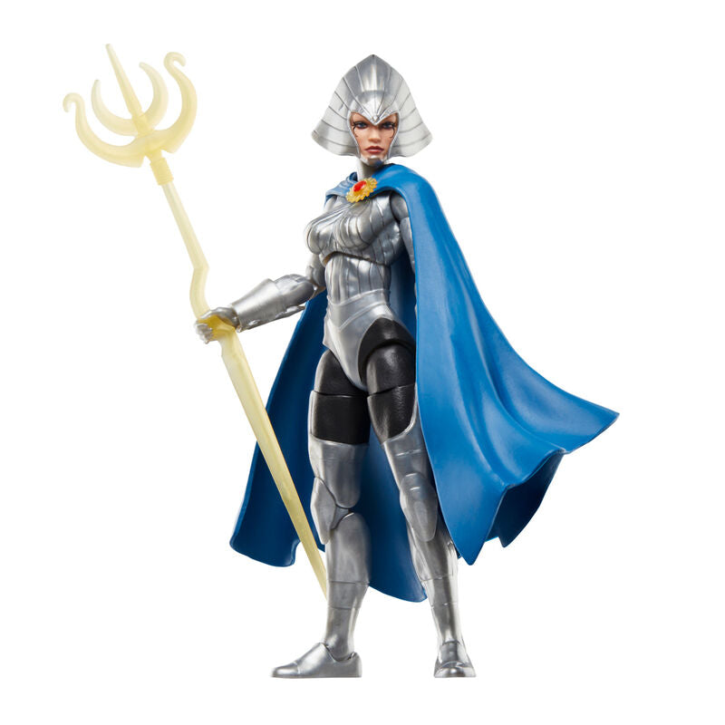 Les deux figurines Marvel Legends posées sur un socle d’exposition transparent