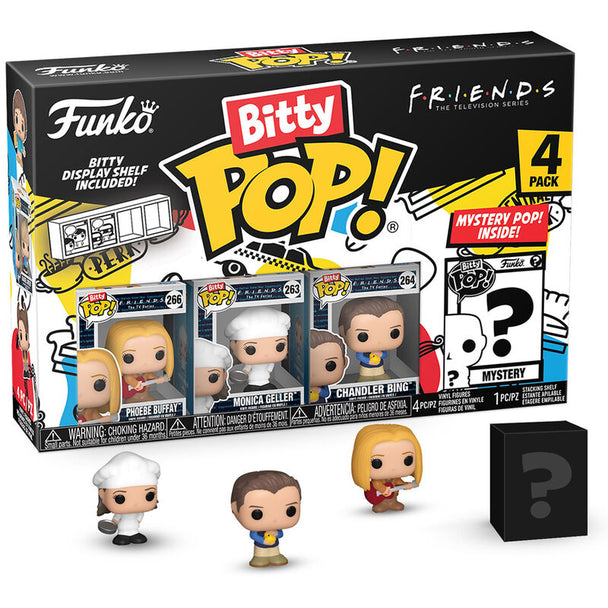 Vue rapprochée du blister 4 figures Bitty POP Friends Phoebe avec boîtier acrylique rigide