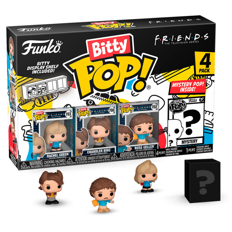 Pack de 4 figurines Bitty POP Friends Rachel par Funko dans leurs boîtiers en acrylique rigide