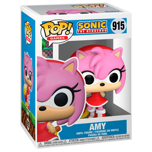 Figurine Funko POP Amy Sonic the Hedgehog de 9cm dans sa boîte vitrine transparente, vue avant.