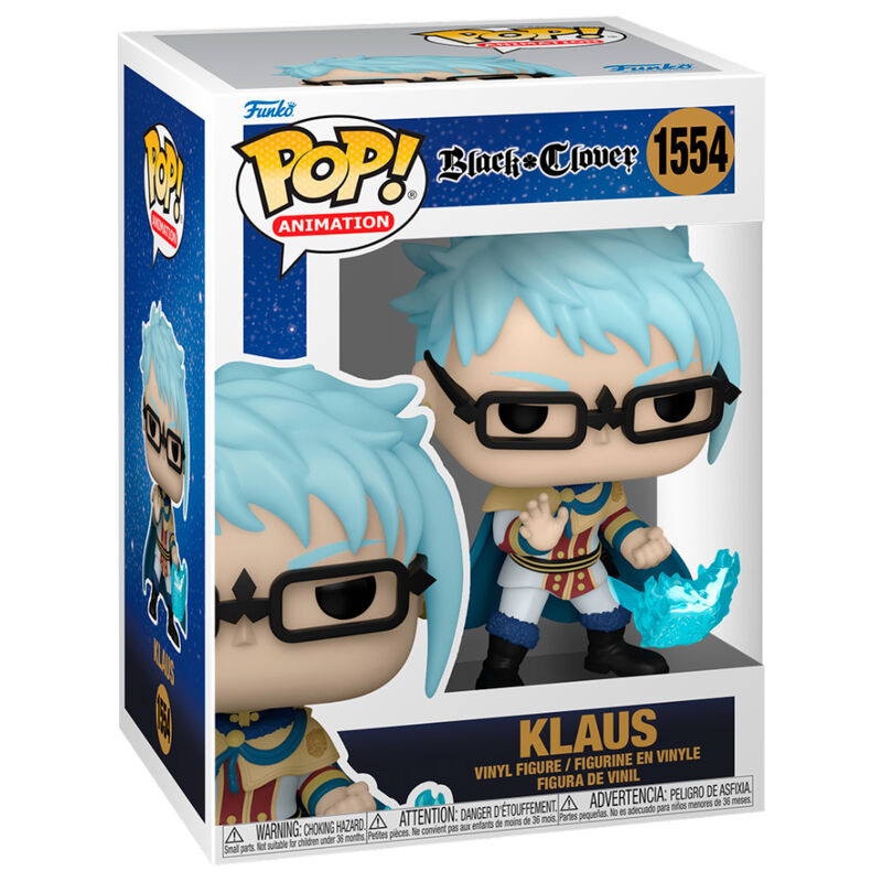 Figurine Funko POP Klaus de Black Clover en vinyle haute qualité, vue de face dans sa boîte vitrine.
