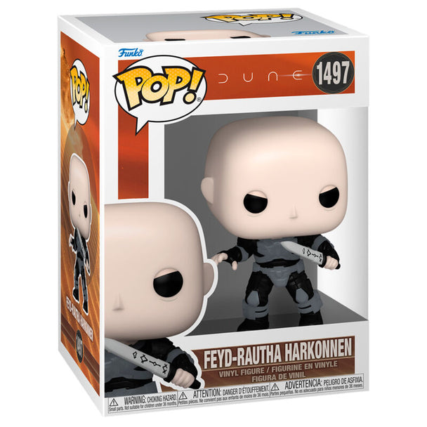 Figurine Funko POP de Feyd Rautha Harkonnen de Dune 2 vue de face dans sa boîte vitrine