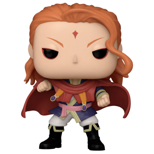 Vue rapprochée de la figurine Funko POP Black Clover Fuegoleon montrant les détails du visage et du costume