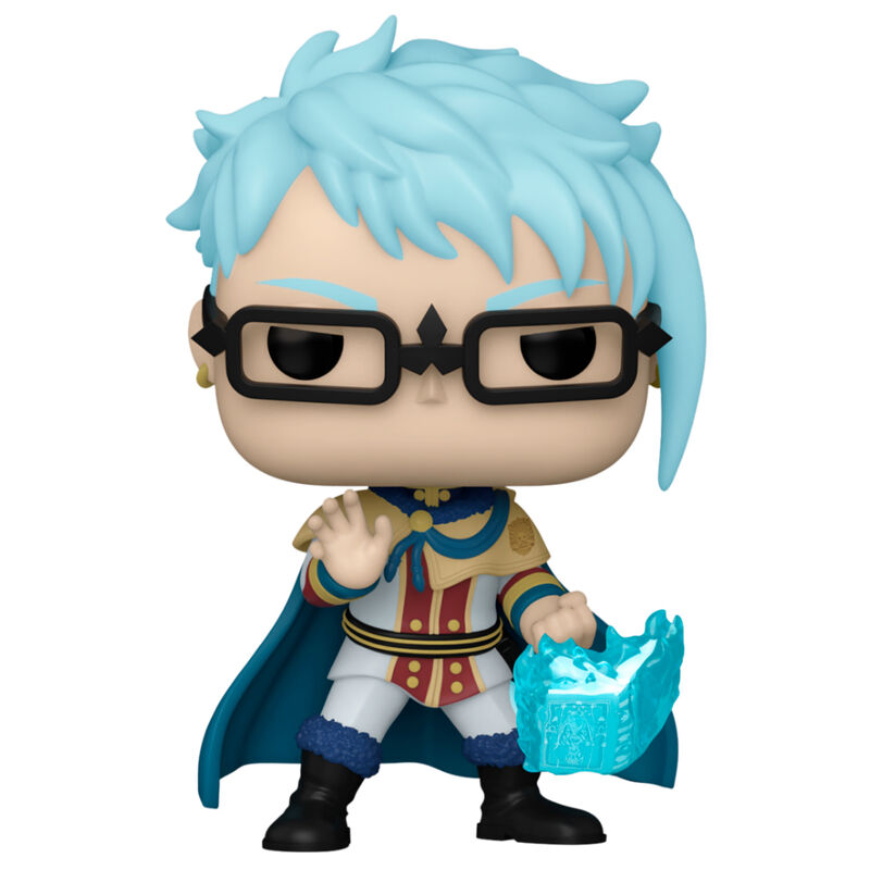 Emballage de la figurine Funko POP Klaus Black Clover montrant les détails de la boîte cadeau avec fenêtre.