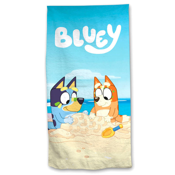 Serviette de plage Bluey en coton 100% de couleur bleue, dimensions 140x70cm, marque MOOSE.