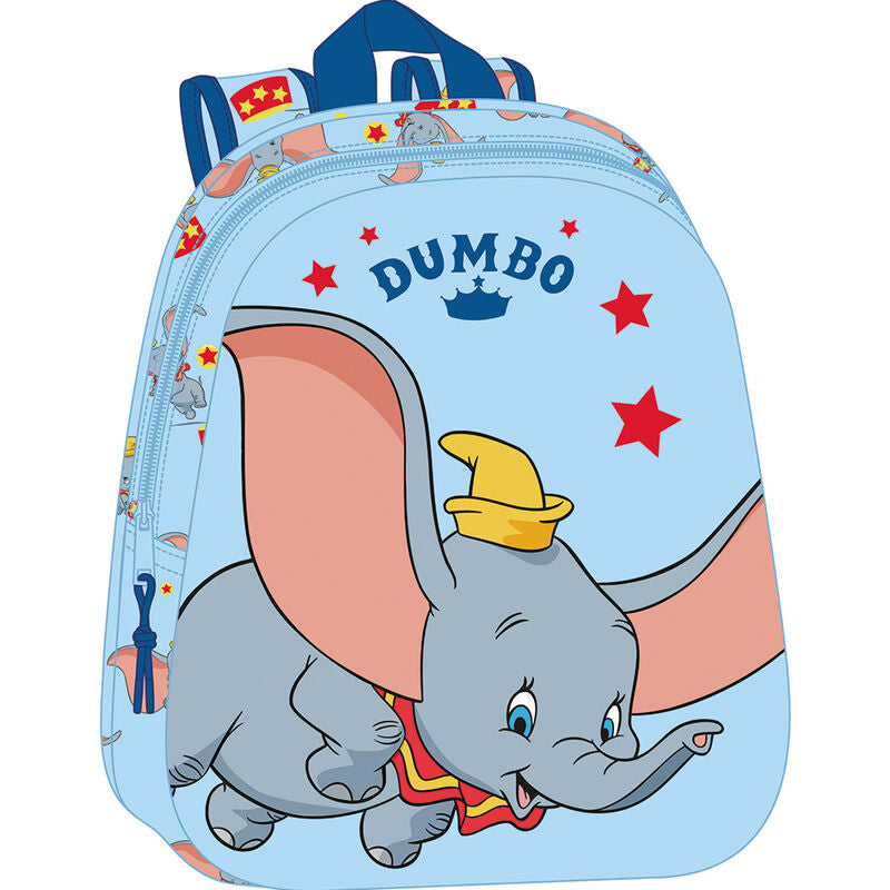 Sac à dos Disney Dumbo 3D de 33 cm avec design thermoformé, poche latérale et bretelles rembourrées, idéal pour enfants.