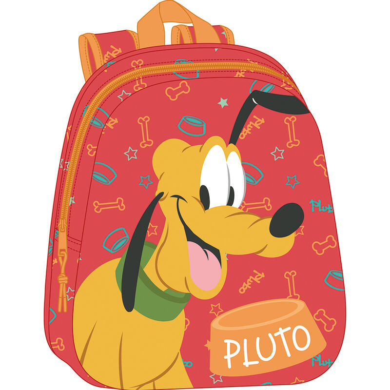Sac à dos Disney Pluto 3D 33 cm avec design thermoformé, poche latérale et bretelles rembourrées, idéal pour enfants.