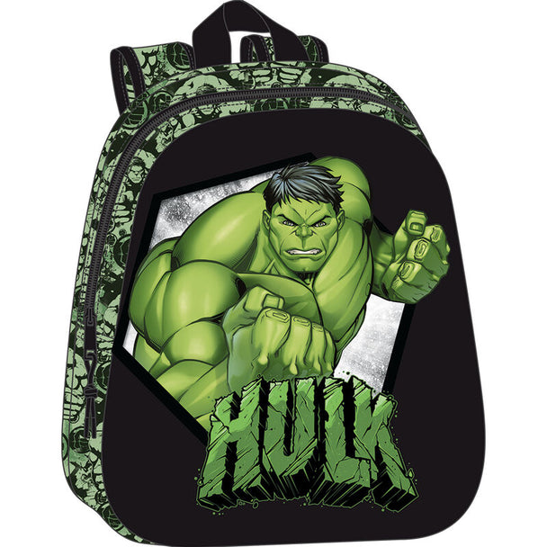 Sac à dos Marvel Hulk 3D de 33cm avec design thermoformé en relief, poche latérale et bretelles rembourrées, modèle SAFTA.