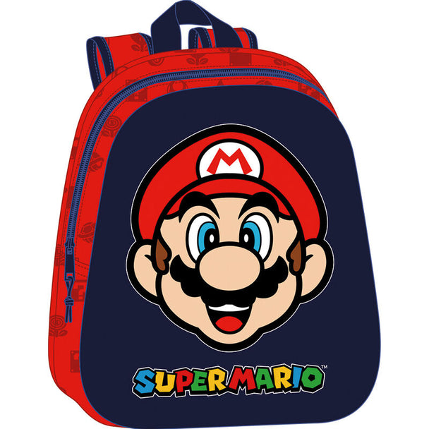 Sac à dos Super Mario Bros 3D de 33 cm avec design thermoformé, poche latérale et bretelles rembourrées, idéal pour enfants.