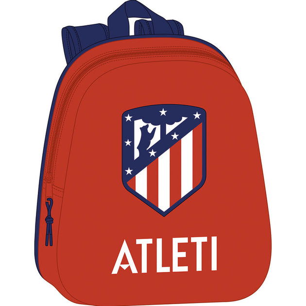Sac à dos Atletico de Madrid 33cm avec design 3D thermoformé et poche latérale pour bouteille.