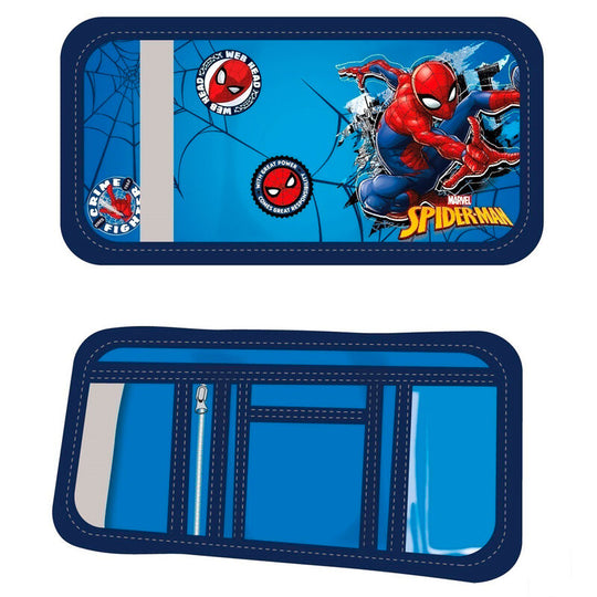 Portefeuille Marvel Spider-Man rouge et bleu, dimensions 26x13 cm, avec design officiel du super-héros Marvel.
