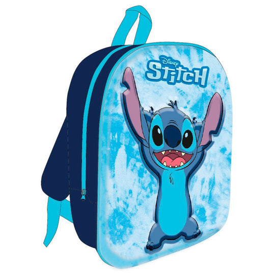 Sac à dos Disney Stitch 3D de 30cm vu de face avec le personnage Stitch en relief bleu vif