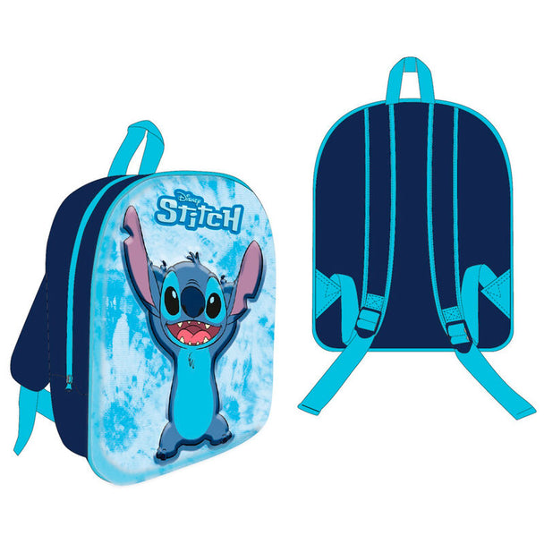 Vue latérale du sac à dos Disney Stitch 3D montrant la fermeture zippée et les bretelles réglables