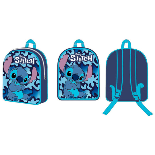 Vue latérale du sac à dos Disney Stitch montrant les bretelles ajustables et la texture du tissu