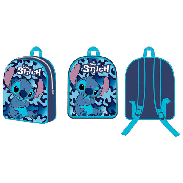 Vue latérale du sac à dos Disney Stitch montrant les bretelles ajustables et la texture du tissu