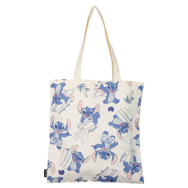 Sac shopping Disney Stitch CERDÁ vu de face avec le personnage Stitch coloré sur fond bleu.