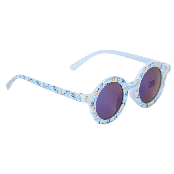 Vue de face des lunettes de soleil Bluey premium CERDÁ avec monture bleue élégante et verres teintés