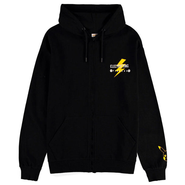 Sweat à capuche zippé jaune avec imprimé Pikachu vibrant de face, marque DIFUZED