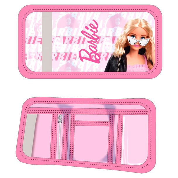 Portefeuille Barbie MATTEL rose de 26x13cm avec design coloré et fermeture sécurisée, accessoire mode enfant pratique.