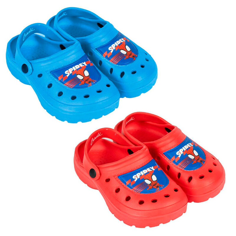 Sabots de plage Marvel Spidey CERDÁ pour enfants, coloris assortis, en EVA léger et confortable, présentés sur fond blanc.