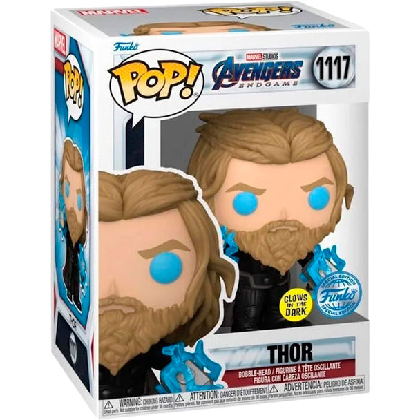 Figurine Funko POP exclusive de Thor des Avengers Endgame, vinyle 9cm dans boîte vitrine.
